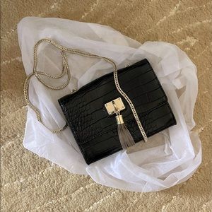 ALDO Black Faux Reptile Crossbody Bag Gold Hardware